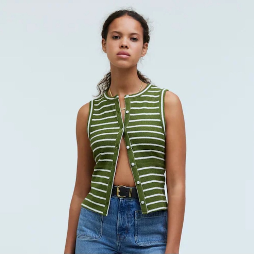 Madewell crewneck cardigan tank in stripe, sweater vest, small